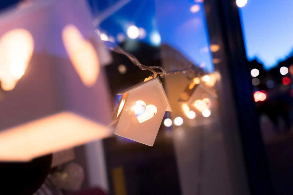 Toy Houses on a string at night