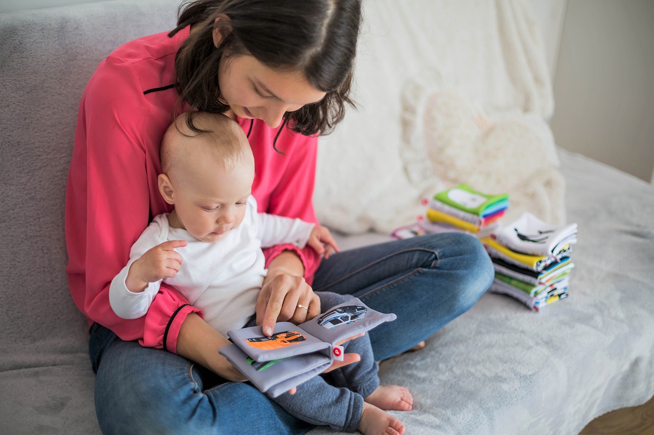 Young mother educating a child