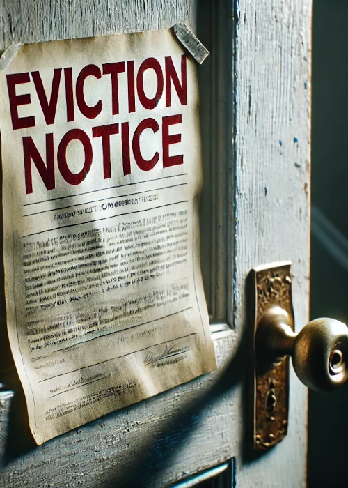 Door with eviction notice sign