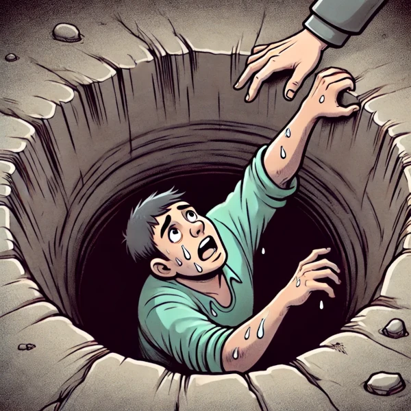 person stuck in a hole and no one helps